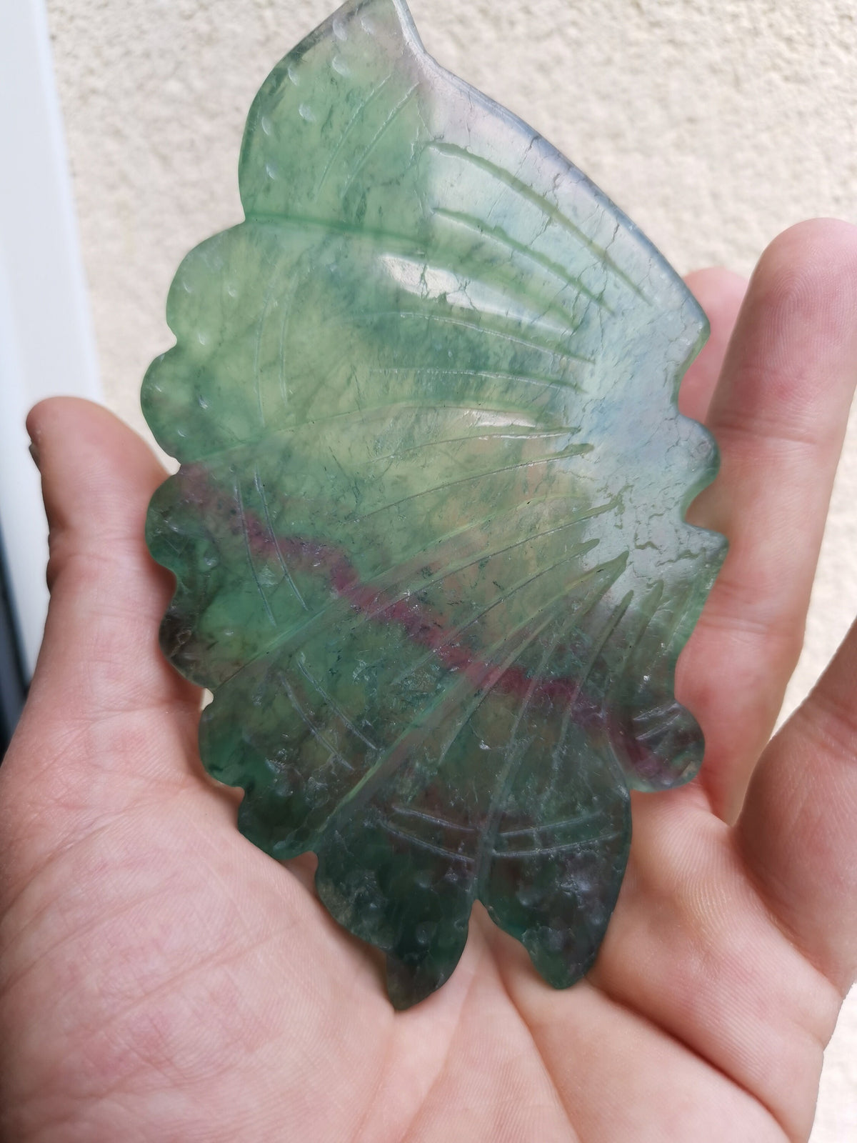 Green fluorite sculpture Butterfly wing , Rare large size