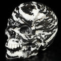 Zebrastreepjasper, prachtige schedelvormige sculptuur, verzameling, meditatie, Feng Shui, ijdelheid, memento mori