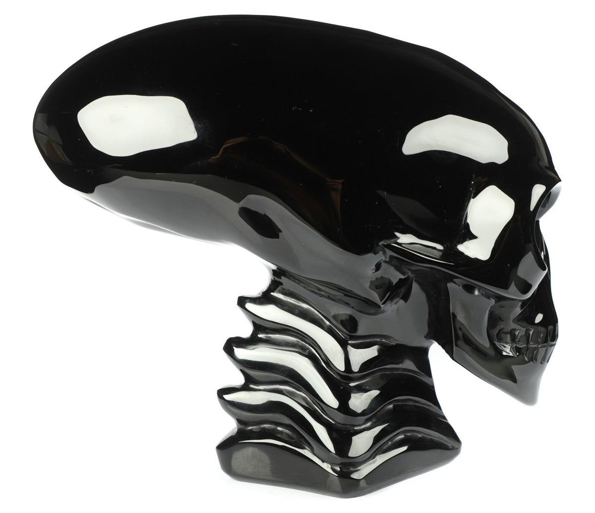 Obsidian SCHWARZ ,6,5 Zoll Skulptur Alien-Schädel Liegend / Maya-Reiseschädel / Lithotherapie / Schädel ; Cranio , Schädel Kristallschädel