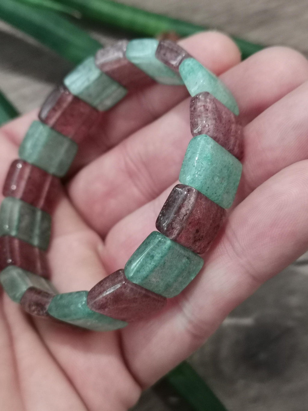 Aardbeientaartkwarts armband – Tweekleurige rechthoekige kralen