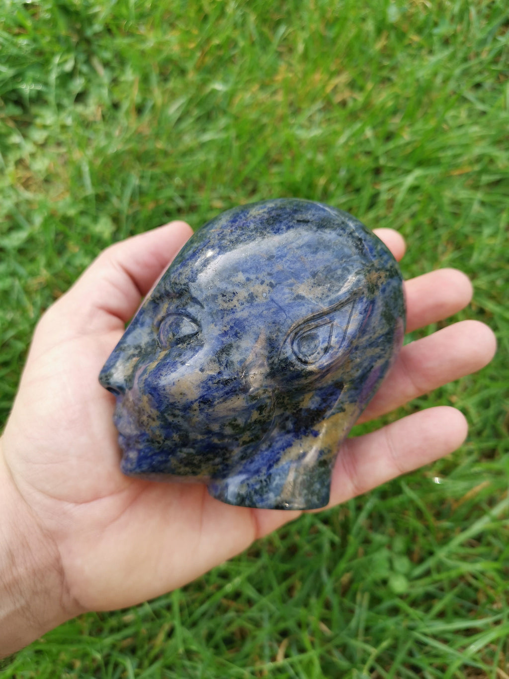 Sodaliet natuurstenen schedel / feeenkop , ELF , AVATAR