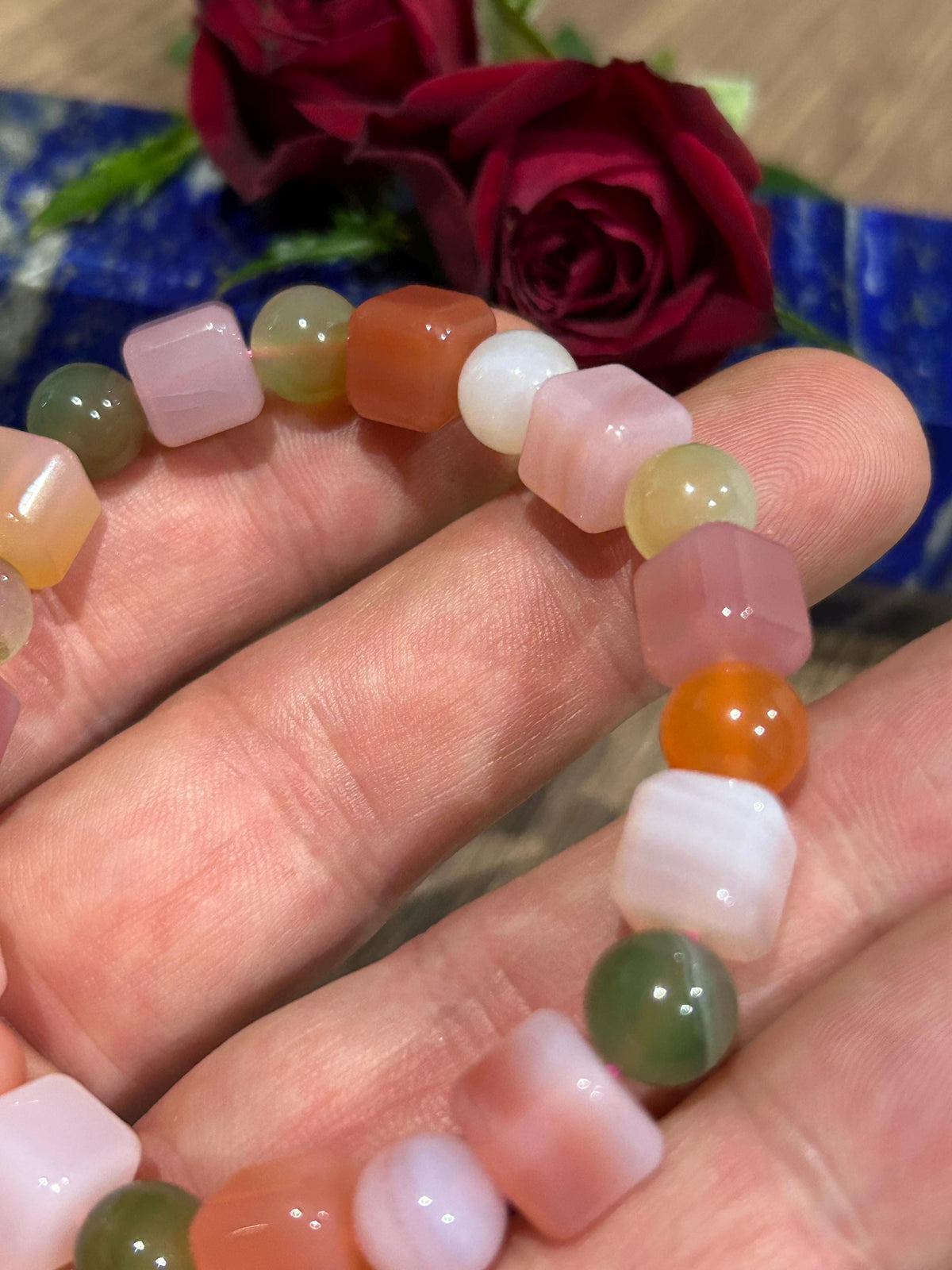 Jade Cor Mista  , Pérola redonda e quadrada  , Pedra natural / Serenidade – Equilíbrio – Renovação