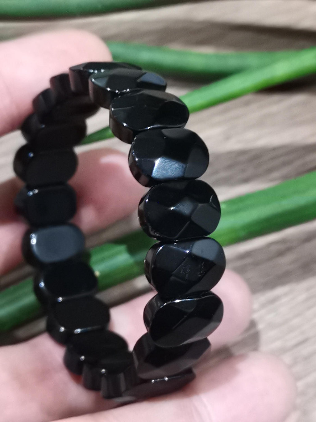 Obsidiana Negra ,  pulsera A Medida -> Perla Ovalada Facetada AAA de 14 por 10 Mm