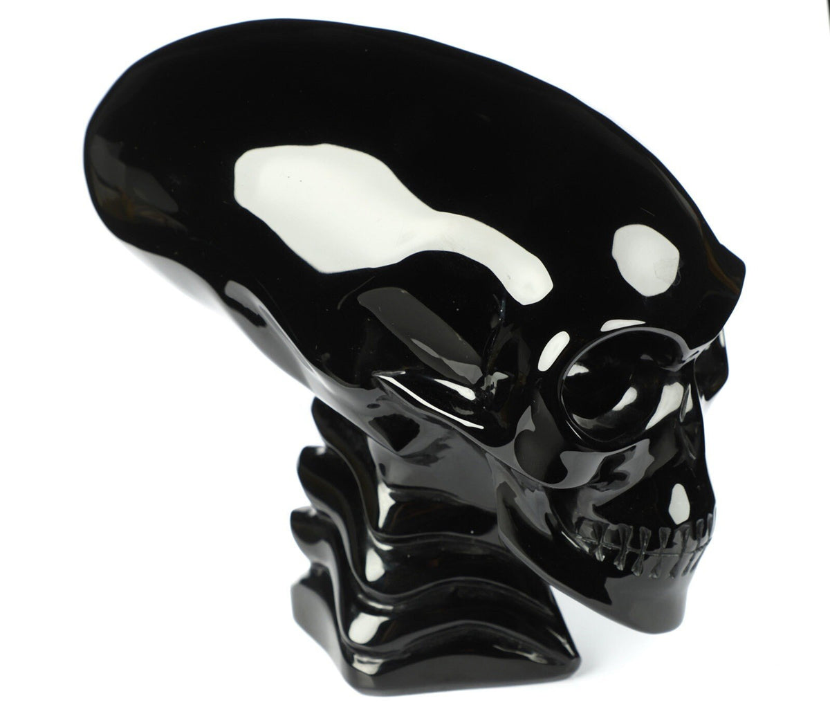 Obsidian SCHWARZ ,6,5 Zoll Skulptur Alien-Schädel Liegend / Maya-Reiseschädel / Lithotherapie / Schädel ; Cranio , Schädel Kristallschädel