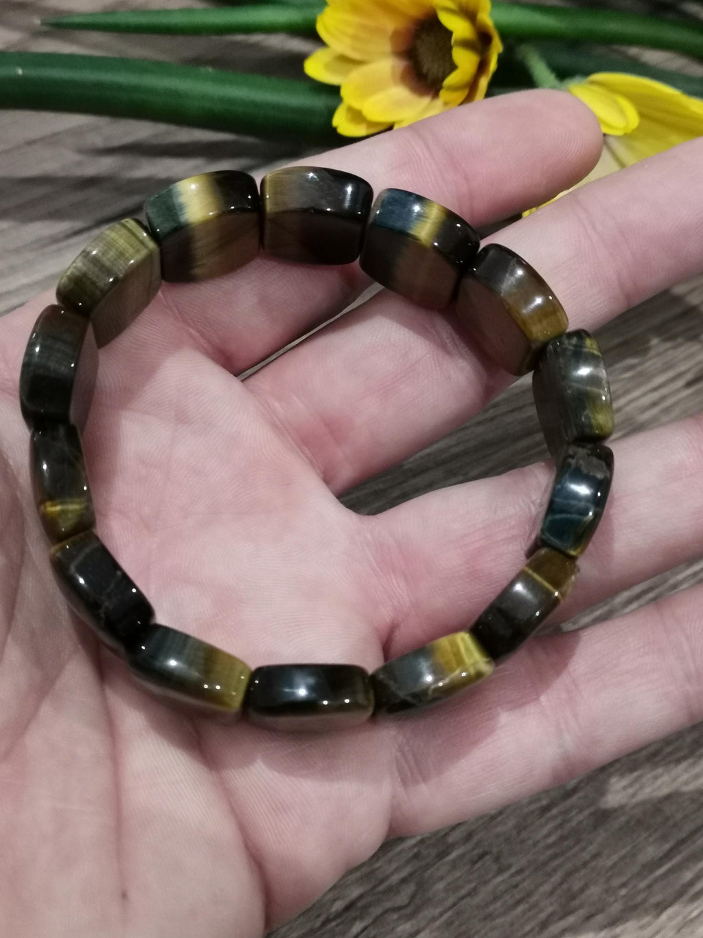 Tigeroog met valkenoog Gemengd , armband Grote originele OVALE kraal