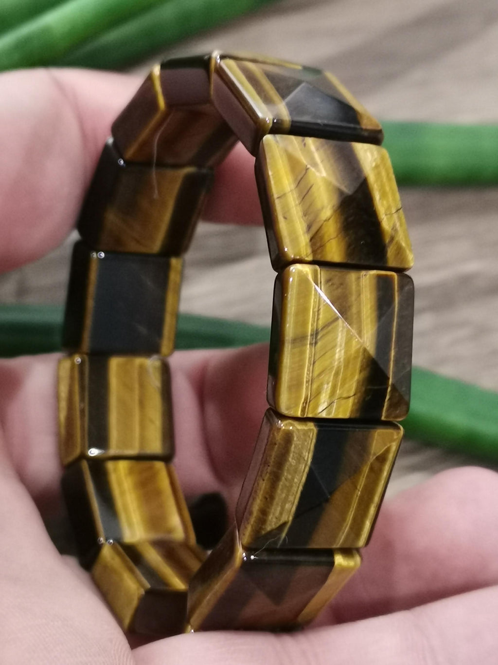 Occhio di tigre giallo, bracciale bello e grande formato quadrato 16/16 mm, magnifico