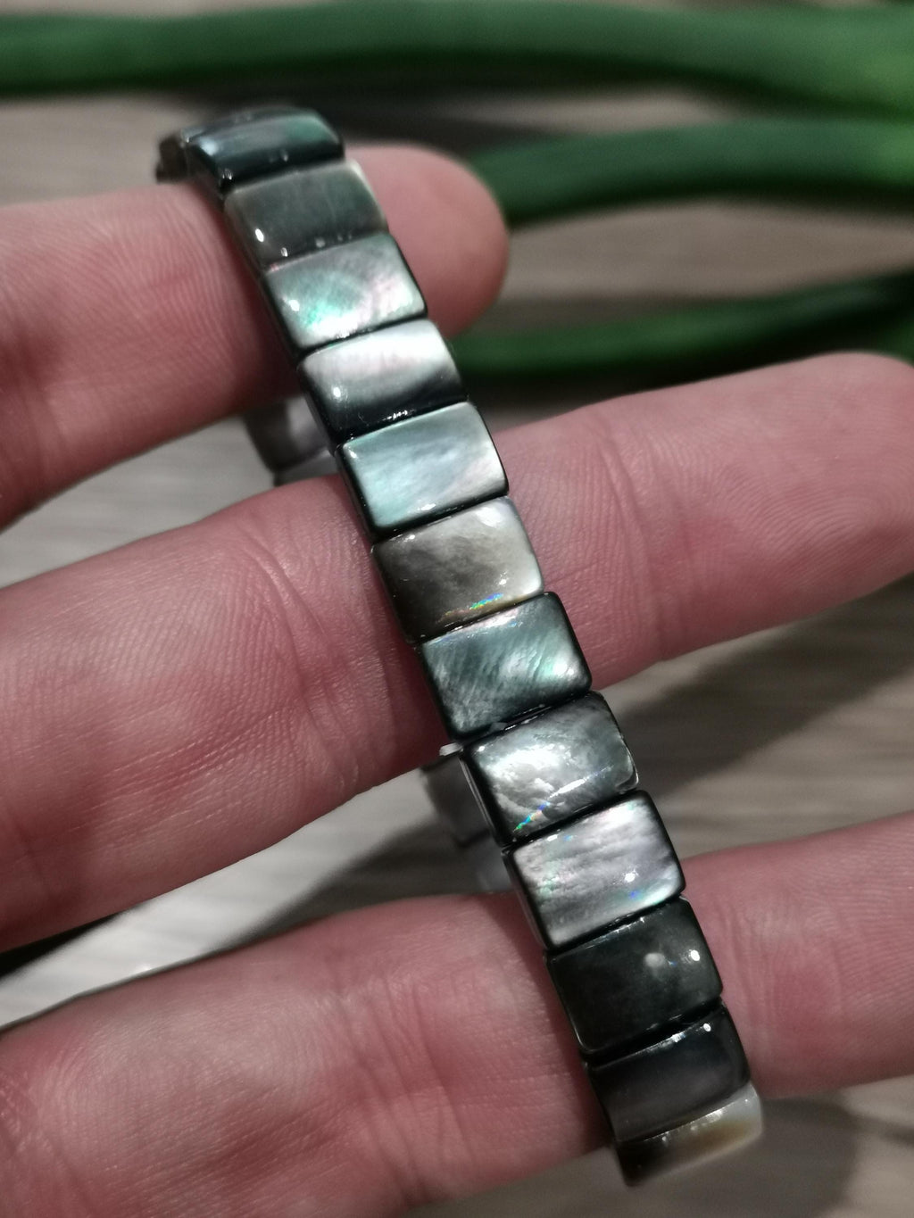 Concha de nácar preto, pérola Mabé de Taiti -> Pulseira com pérola retangular de 11 x 8 milímetros