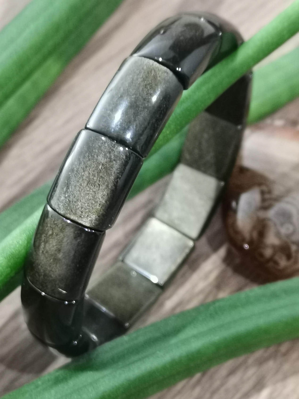Zwarte obsidiaan, verguld met gouden glans, armband voor man/vrouw met halve maanparels / AA