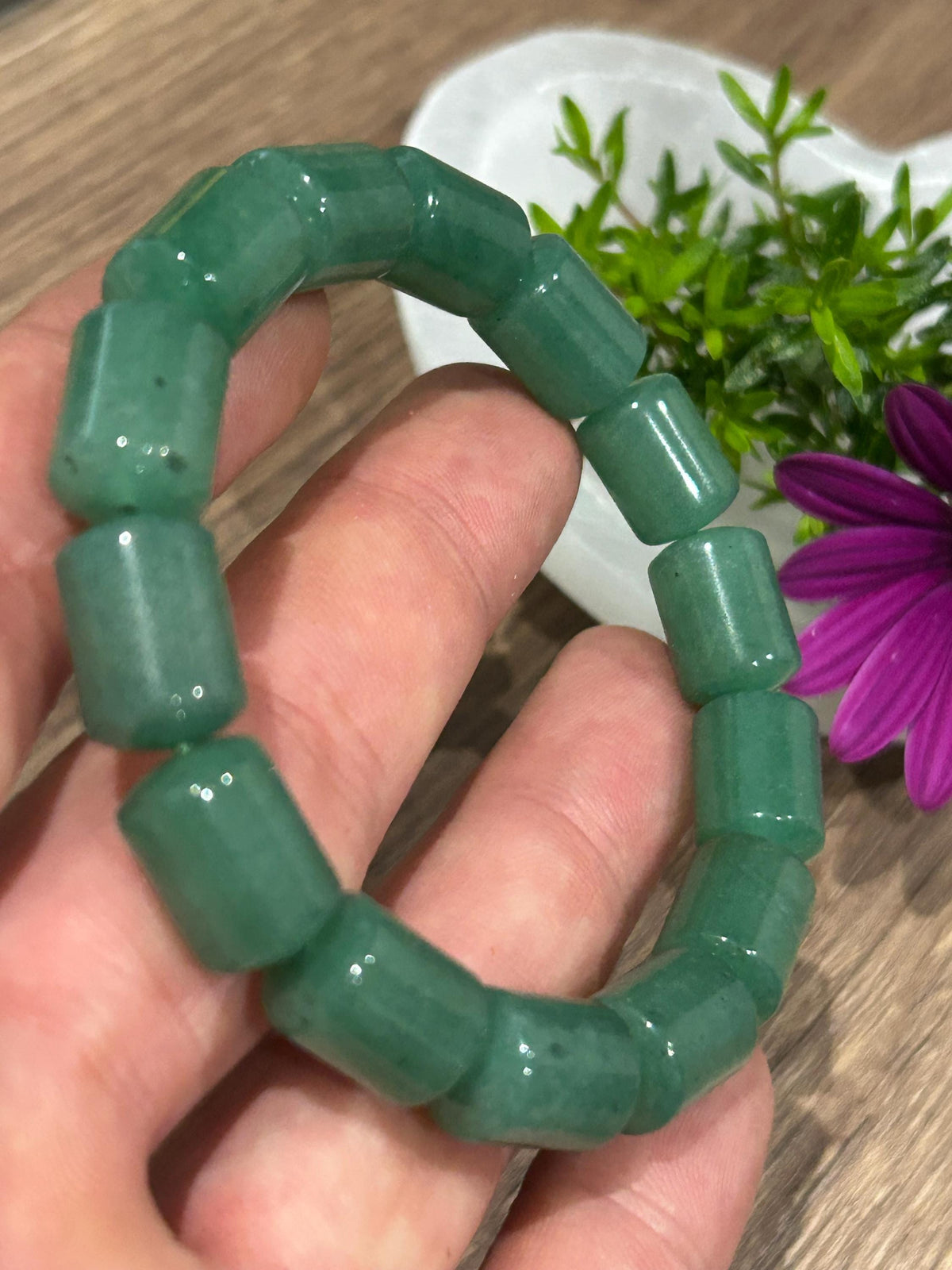 Aventurina verde Brasil , Pulsera Circunferencia de 17 / 17.5 Cm , Perla Tubo de 15/10  Mm / Equilibrio, estabilidad y serenidad.