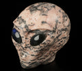 Alien-Schädel Roswell „Pink Tiger“ aus rosa, grau geädertem Stein und Labradorit · XL