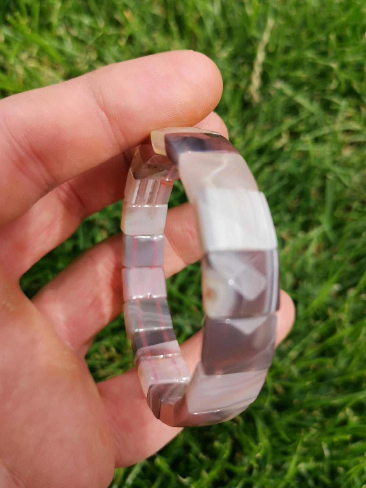 Mozambique Agate, Rectangular Faceted Bead Bracelet, Stretch / Jewelry