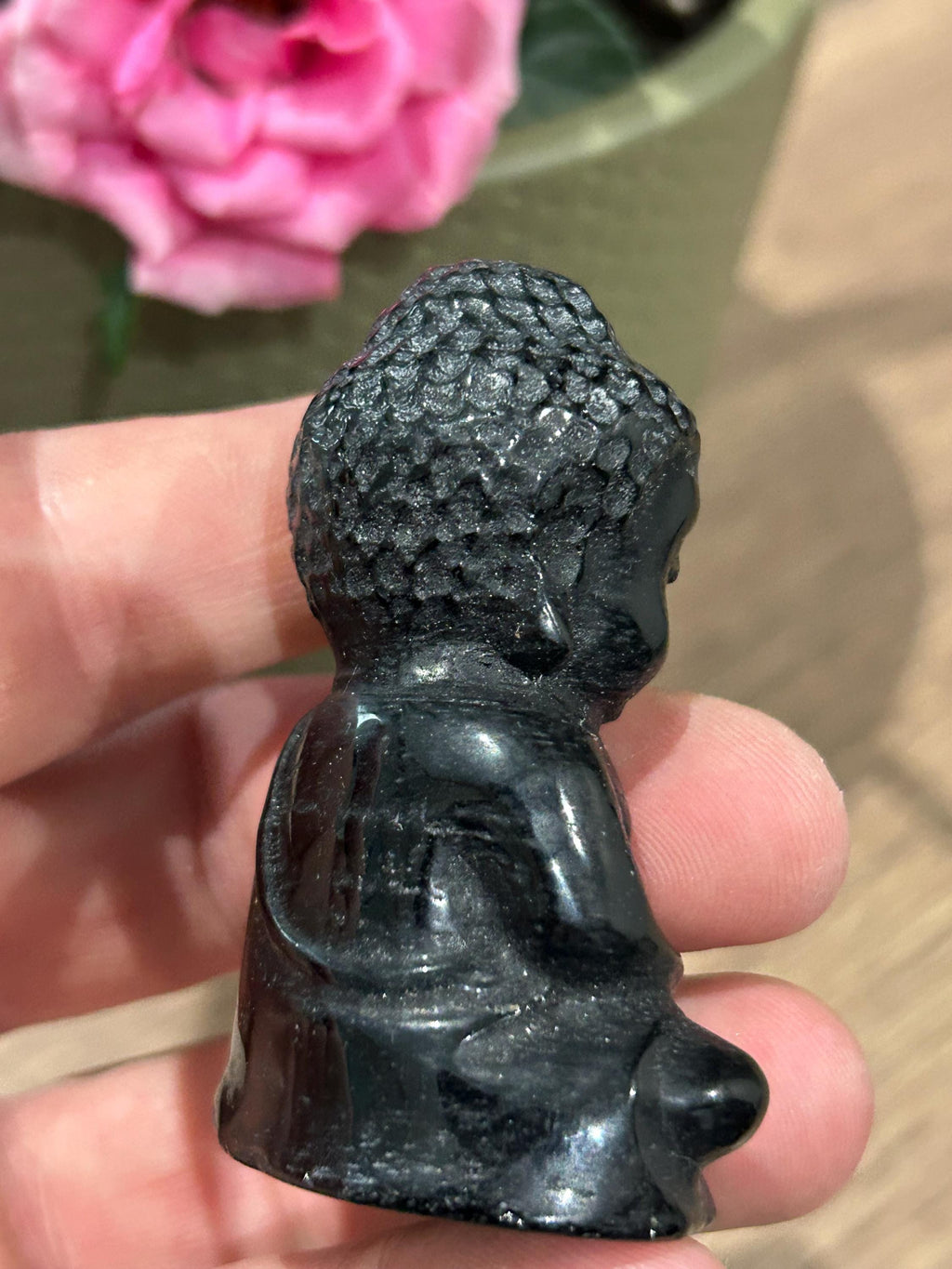 Mini Boeddha Indiase godin van zwart obsidiaan (76 g), ideaal voor Feng Shui, Zen-decoratie en meditatie
