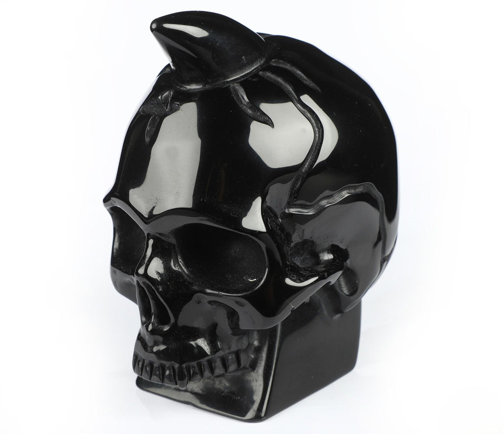 Hoorn schedel van zwart obsidiaan – Collectiesculptuur – 1.370 g