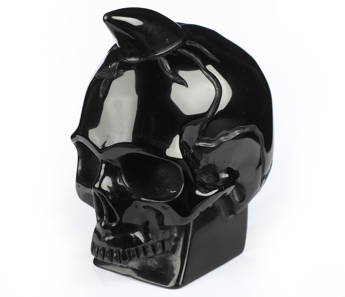 Hoorn schedel van zwart obsidiaan – Collectiesculptuur – 1.370 g