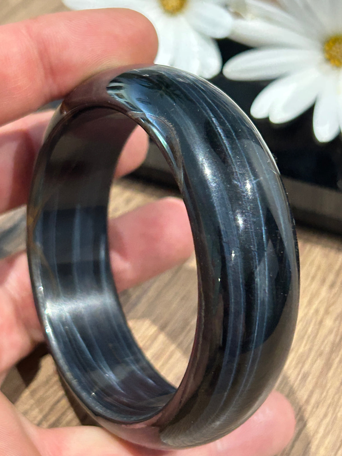 Olho de falcão, Azul-noite -> Pulseira rígida em pedra natural, Litoterapia / presentes / Joias