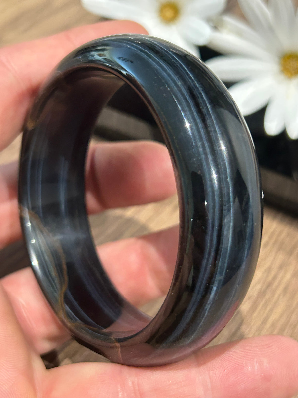 Olho de falcão, Azul-noite -> Pulseira rígida em pedra natural, Litoterapia / presentes / Joias