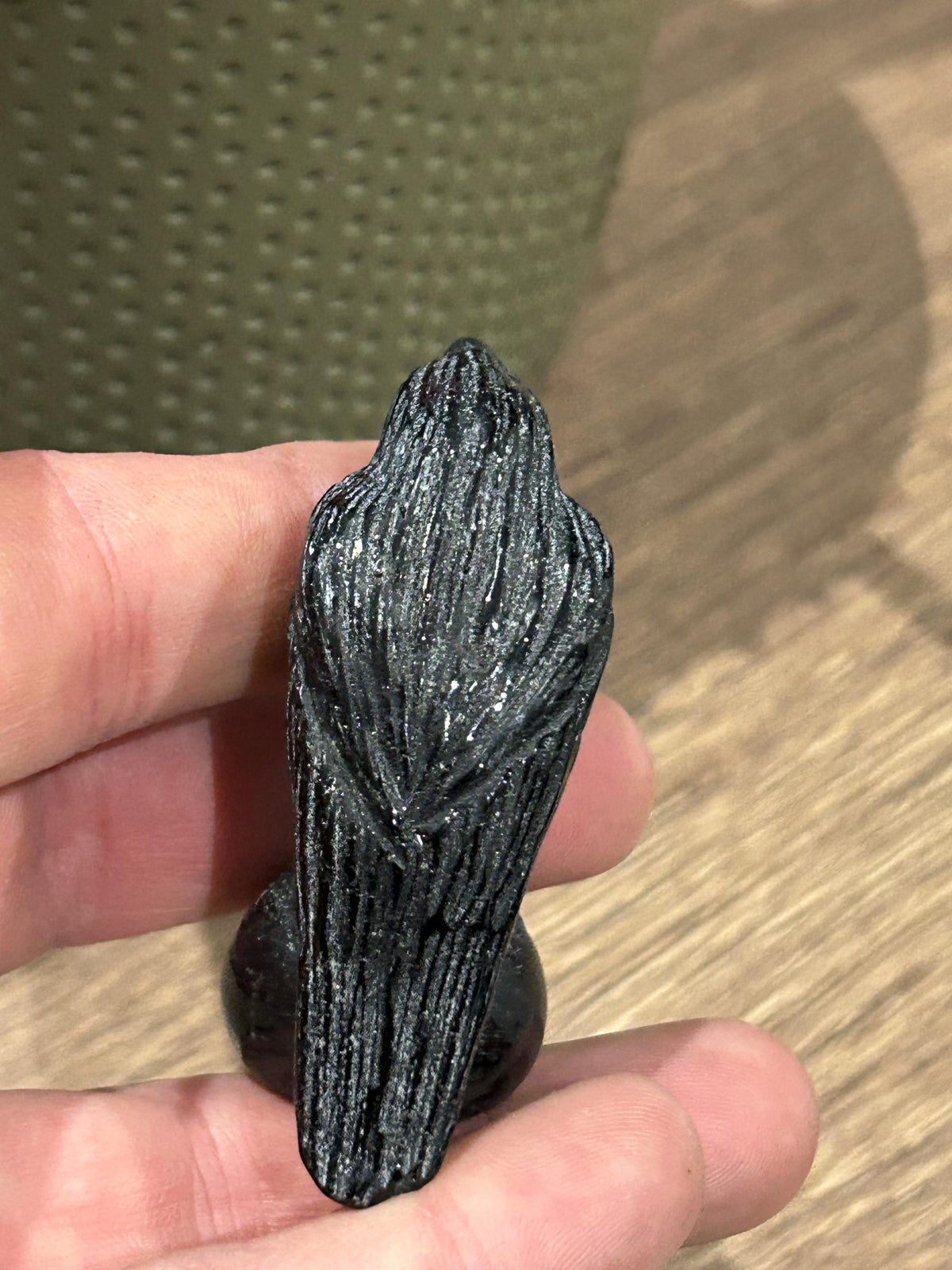 Scultura Uccello 52 Gr , Corvo in Ossidiana Nera Lucida , Pietra naturale Vulcanica