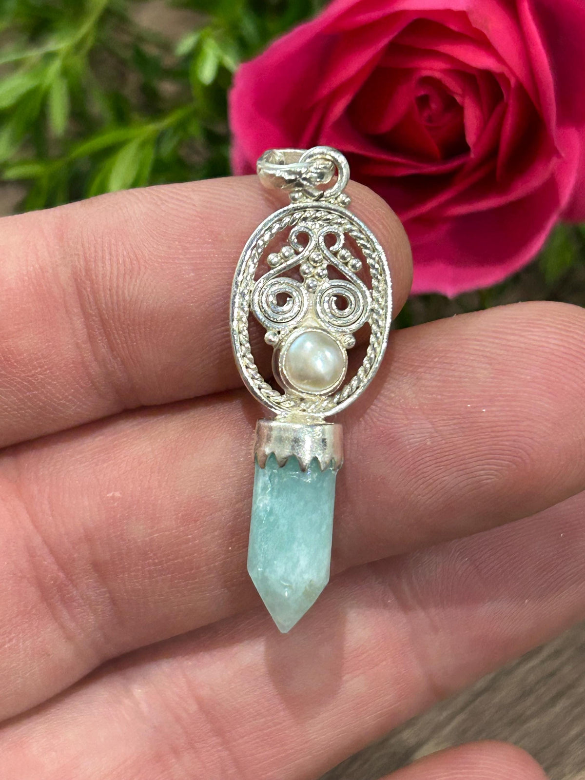 Pendentif en amazonite du Brésil et argent 925 – 3,6 g