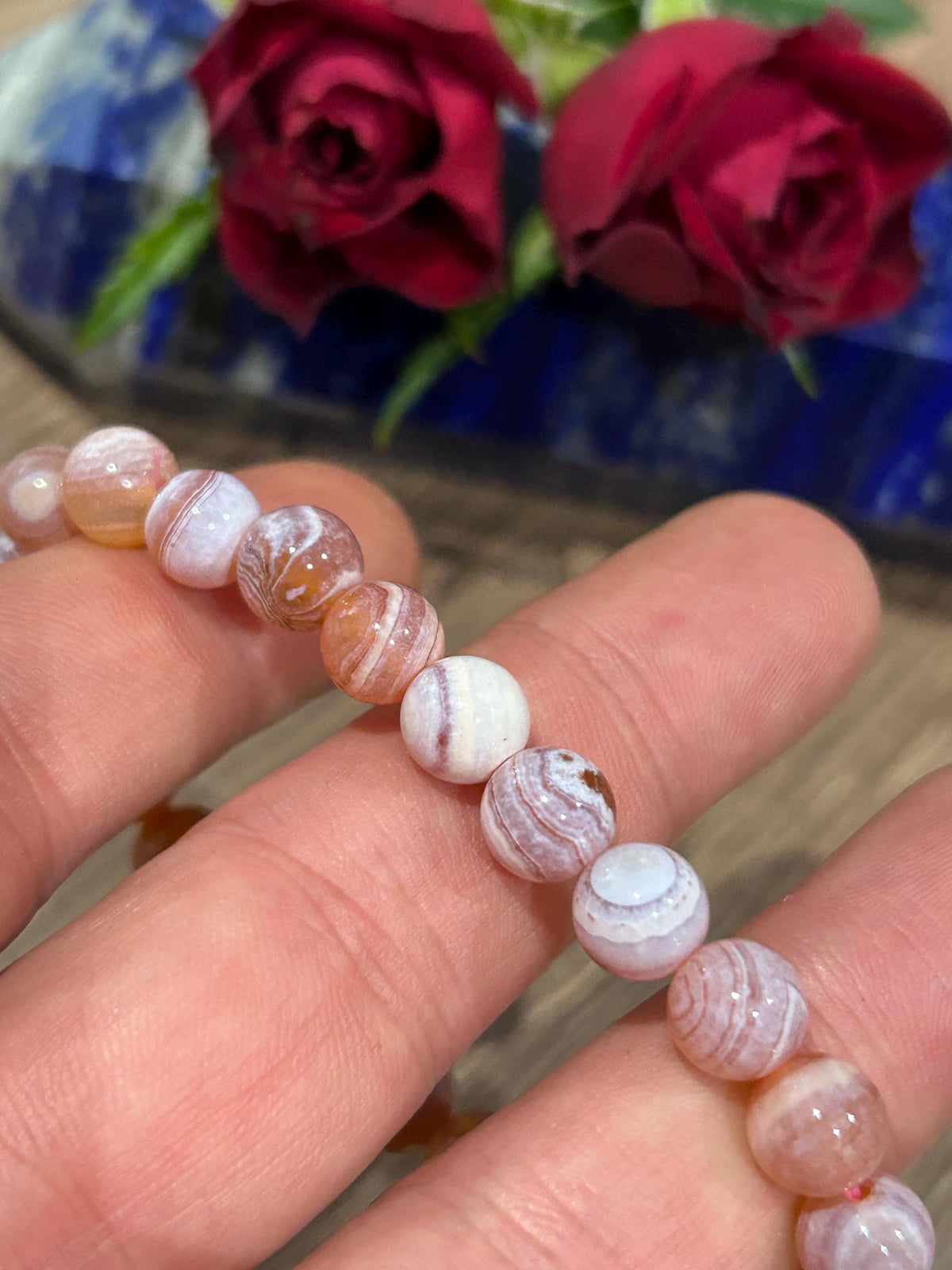 Botswanische Spitzenachat, maßgefertigtes Armband, runde 8-mm-Perle / Harmonie – Ausrichtung – Stärke
