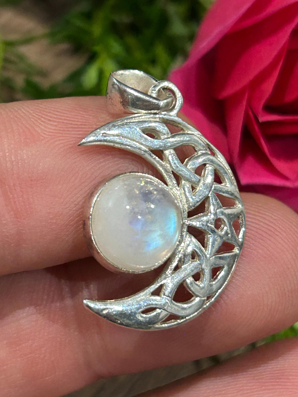 Pendentif lune en argent 925 et pierre de lune – 4 g