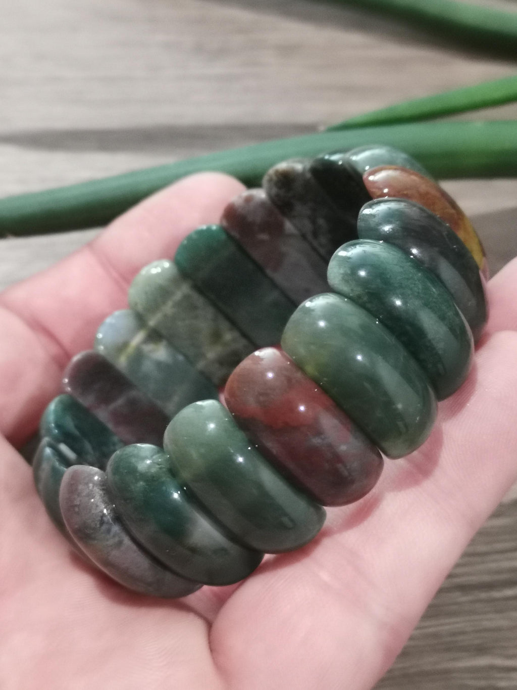 Minerals -> Ocean Jasper, Cuff Bracelet with Large Half-Moon Bead, 25 x 10 mm