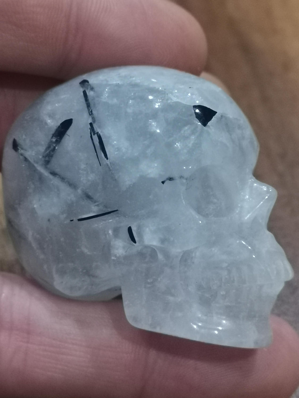 2"  Quarzo Tormalina , Cranio di Cristallo -> minerali scolpiti da collezione / Cranio