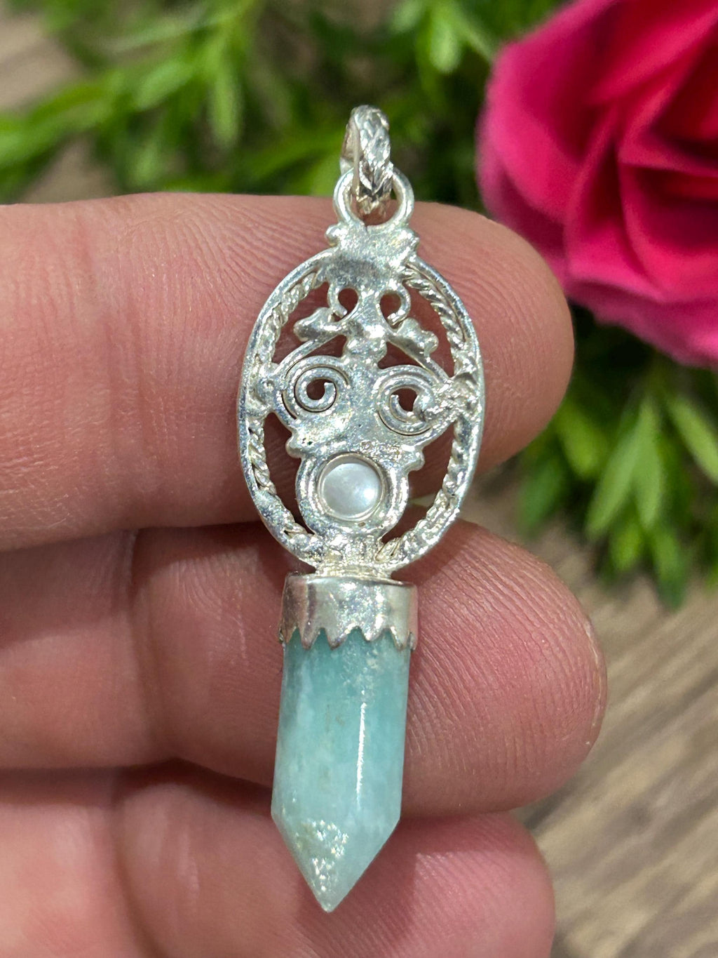 Pendentif en amazonite du Brésil et argent 925 – 3,6 g