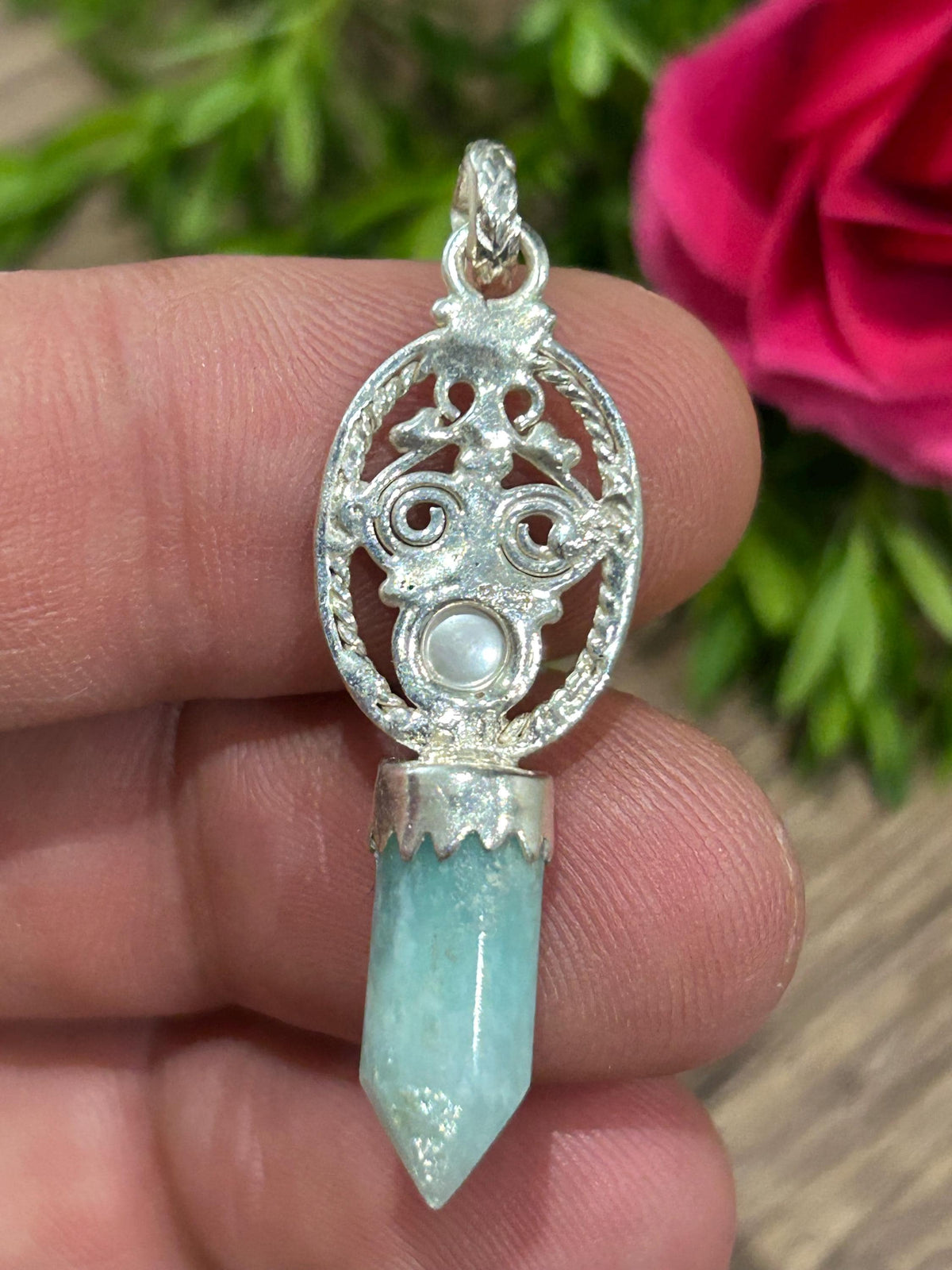 Pendentif en amazonite du Brésil et argent 925 – 3,6 g