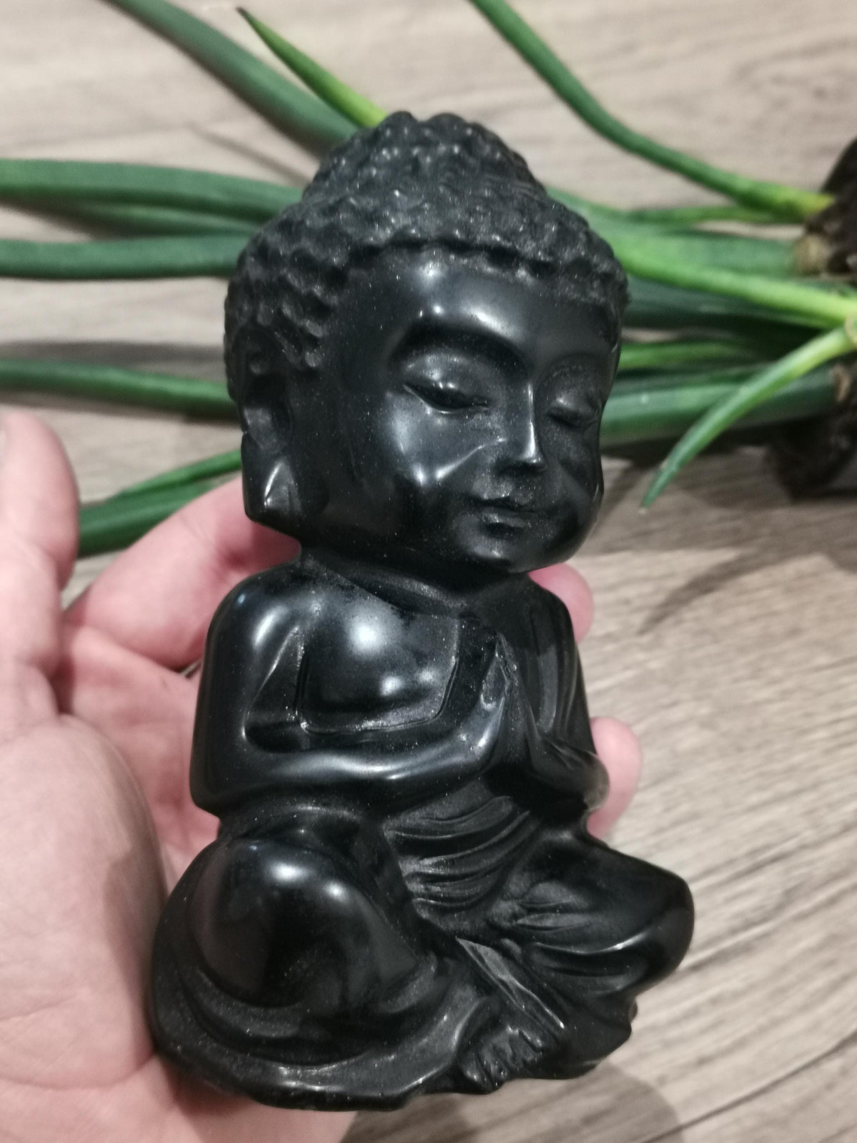 Buddha Göttin Indiens aus schwarzem Obsidian (0,925 kg), Feng-Shui-Skulptur, Zen-Dekoration, Meditation