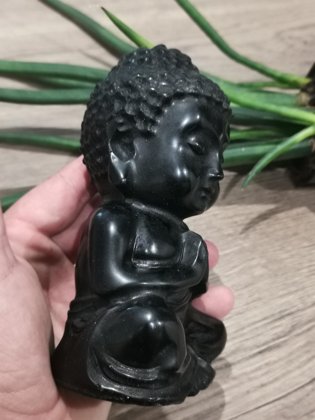 Deusa Buda da Índia em Obsidiana Negra (0,925 kg), Escultura Feng Shui, Decoração Zen, Meditação