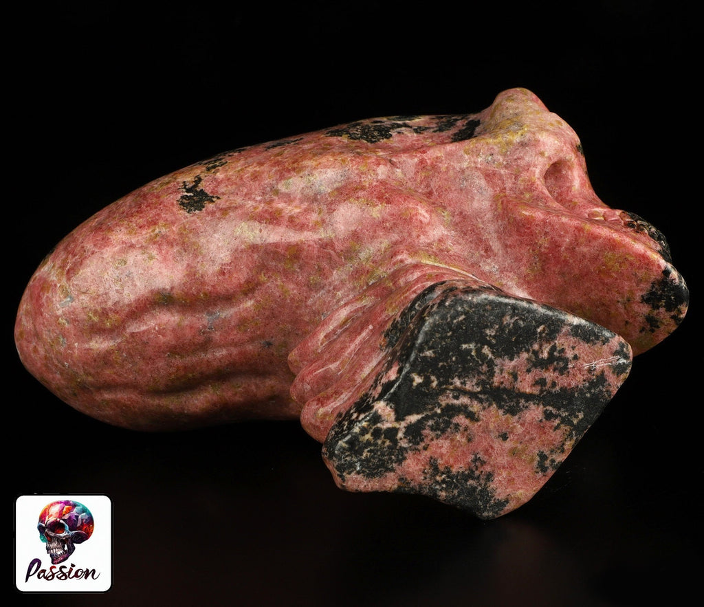 Rodoniet  6,5 inch ,  Sculptuur AALIEDEN Kristallen Schedel  / Maya Reizende Schedel / lithotherapie / Schedel ; Cranio , Kristalloden Schedel