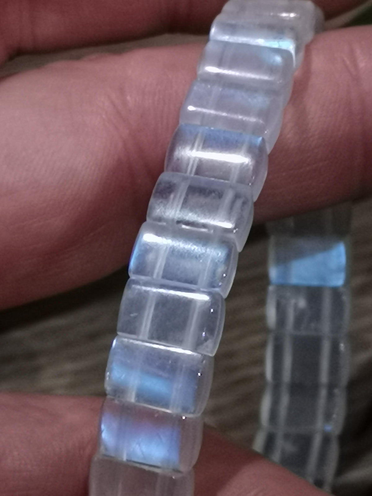 Blauwe maansteen, armband met rechthoekige parel van 10 / 6 mm, lengte 17 cm