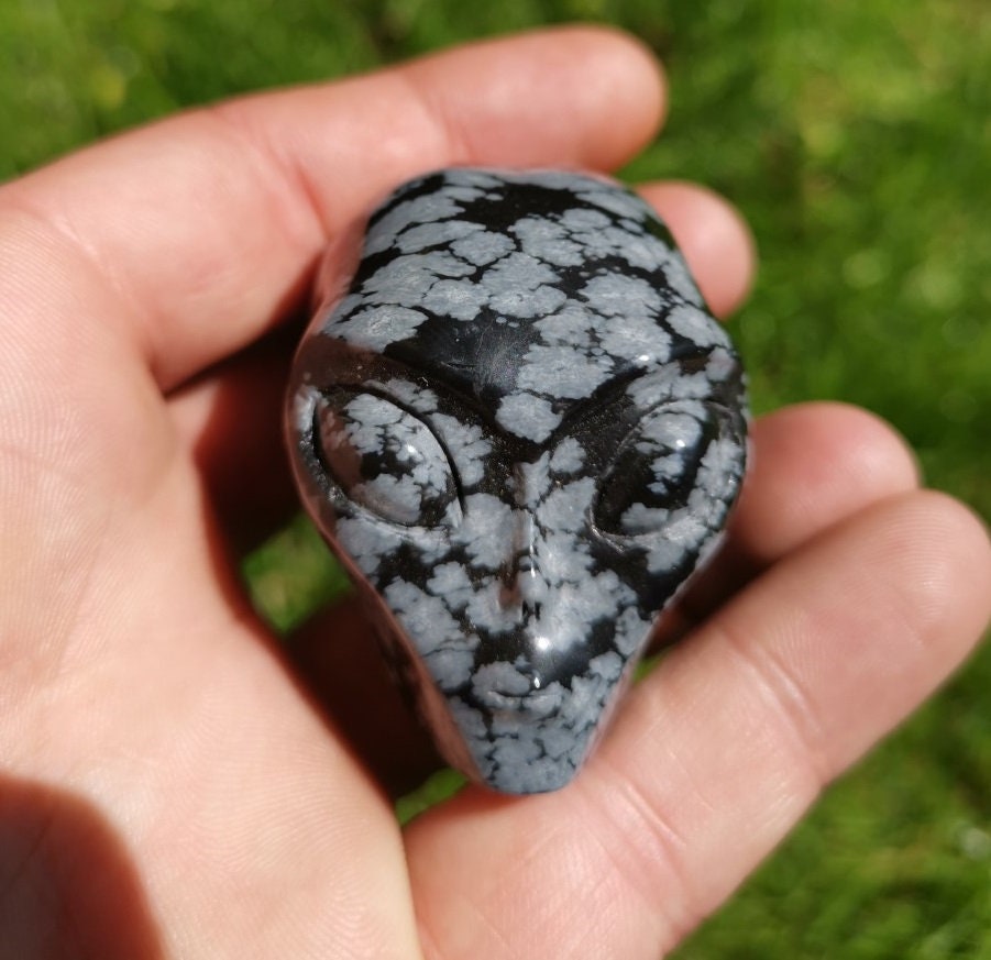 Obsydianowa płatka śniegu /kolekcjonowska czaszka z naturalnego kamienia / dekoracja Skull , Cranio , SchÄdel , Craneo Kryształowa czaszka