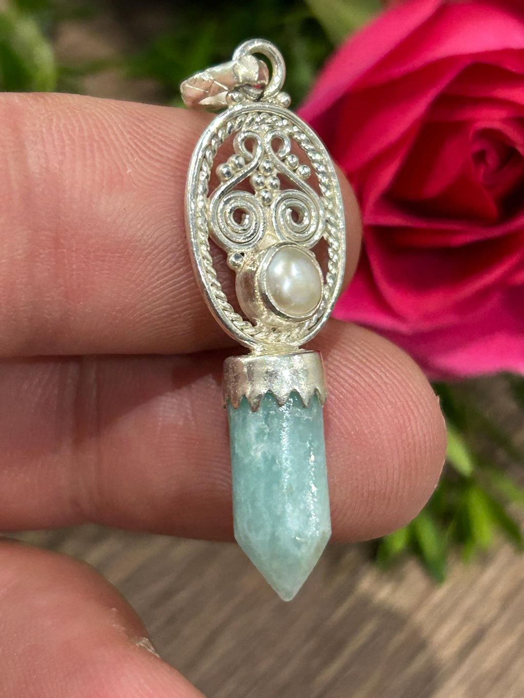 Pendentif en amazonite du Brésil et argent 925 – 3,6 g