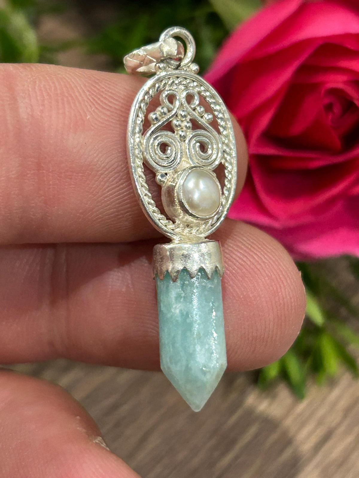 Pendentif en amazonite du Brésil et argent 925 – 3,6 g