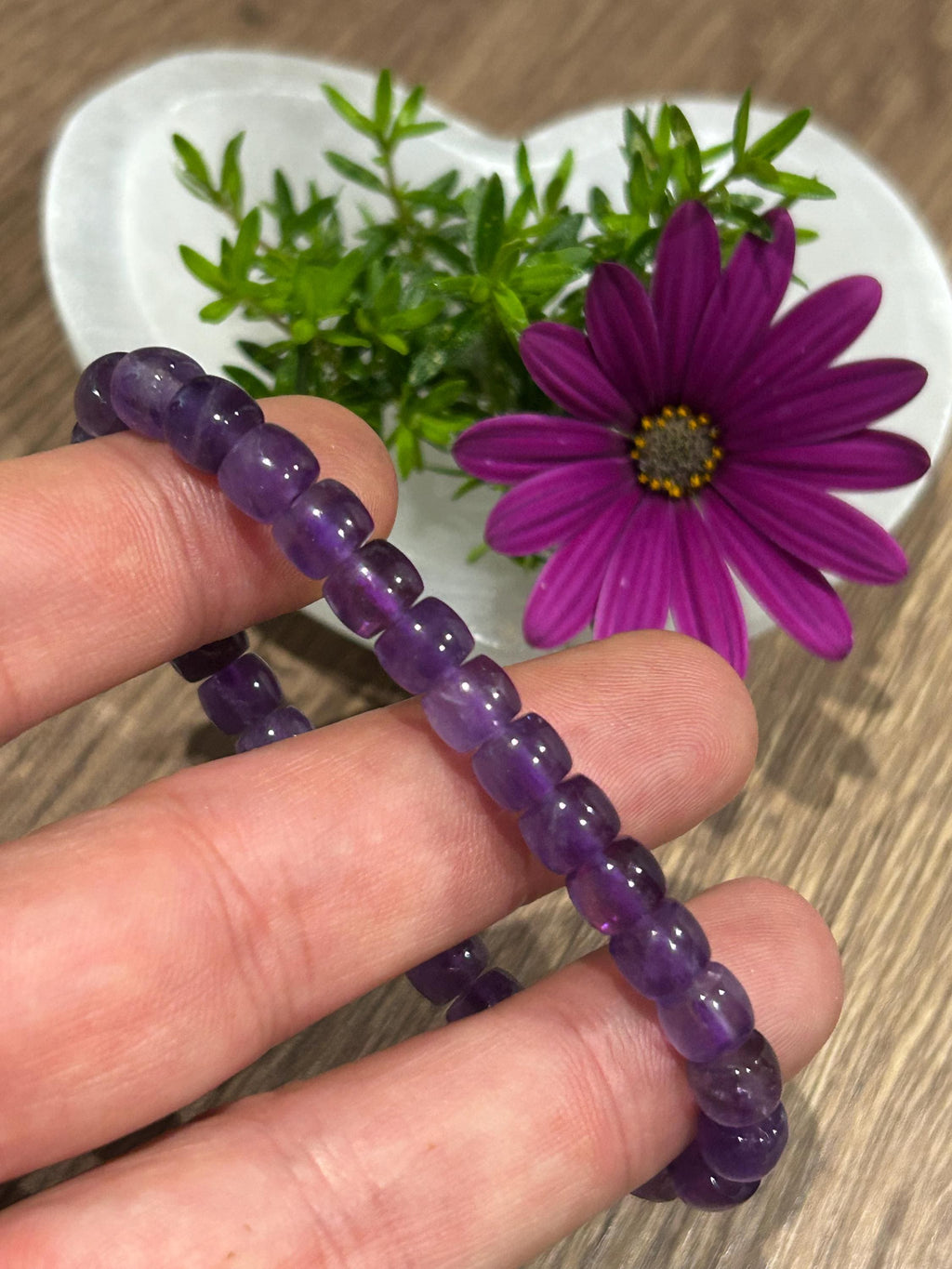 Amatista de Bolivia AAA , Pulsera de longitud a medida en cuentas Forma Tubo 7 / 6 Mm / - Espiritualidad – Antidepresión – Sanación