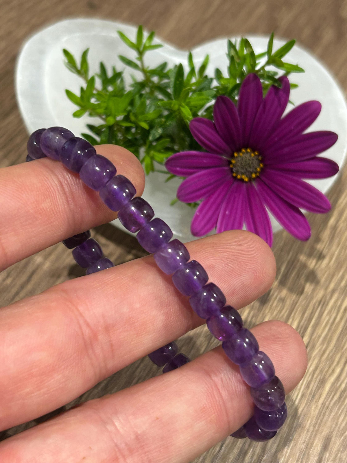 Amatista de Bolivia AAA , Pulsera de longitud a medida en cuentas Forma Tubo 7 / 6 Mm / - Espiritualidad – Antidepresión – Sanación