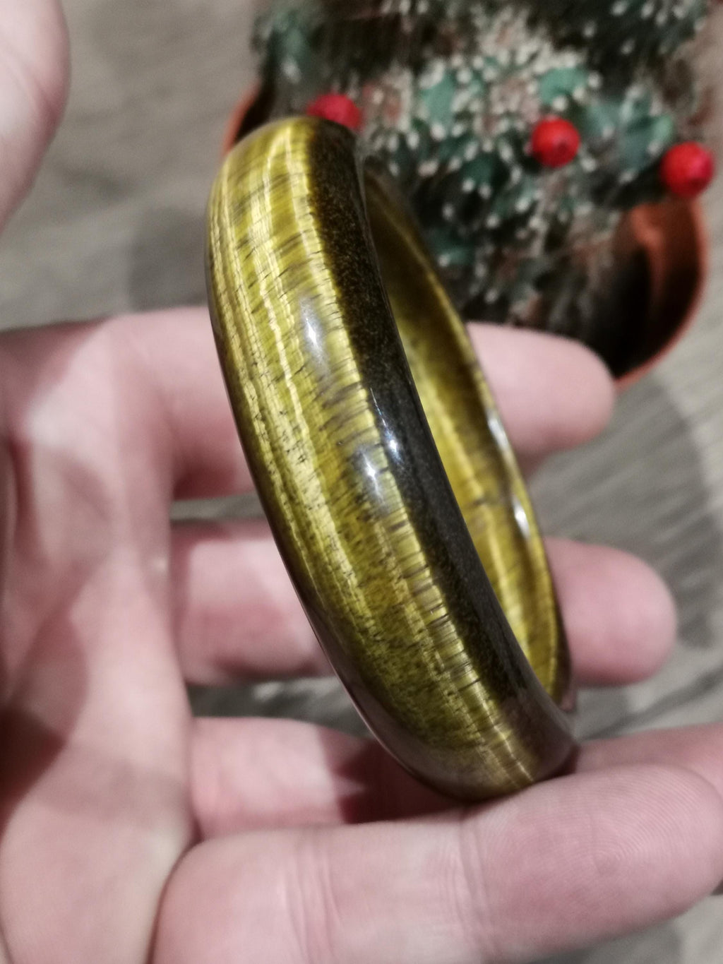 Starrer Naturstein-ARMBANDREIFEN -> Tigerauge / Durchmesser 61 Millimeter