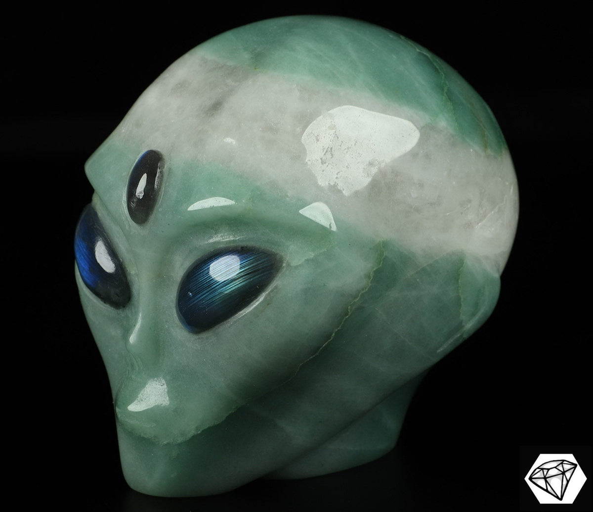 Crâne alien Roswell en aventurine verte · Pierre naturelle XL