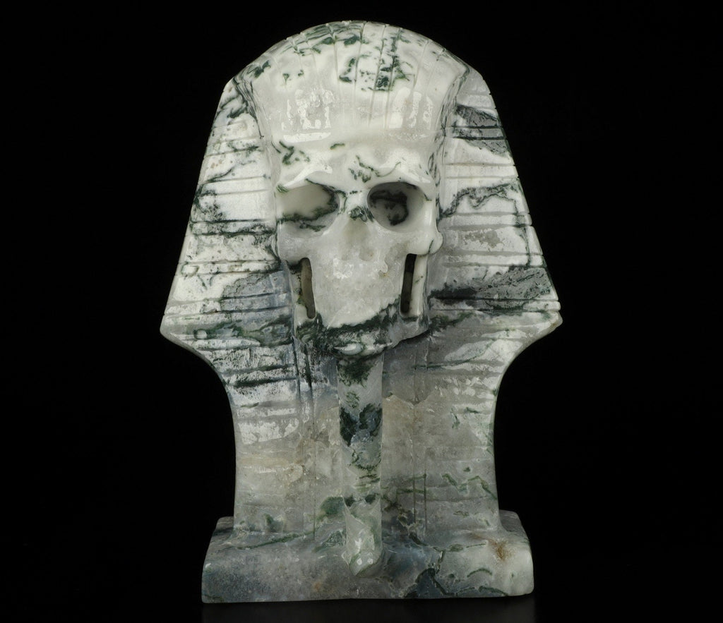 AGATE MOUSSE , Pharaoh / Tutankhamun Skull Sculpture / crystal healing / Skull ; Cranio , SchÄdel Crystal Skull