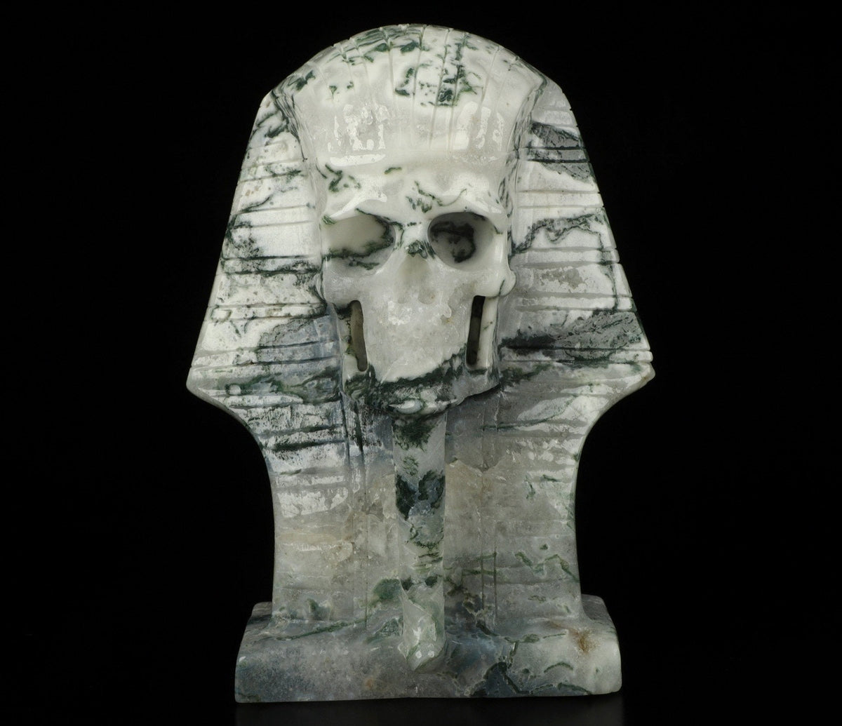 AGATE MOUSSE , Pharaoh / Tutankhamun Skull Sculpture / crystal healing / Skull ; Cranio , SchÄdel Crystal Skull