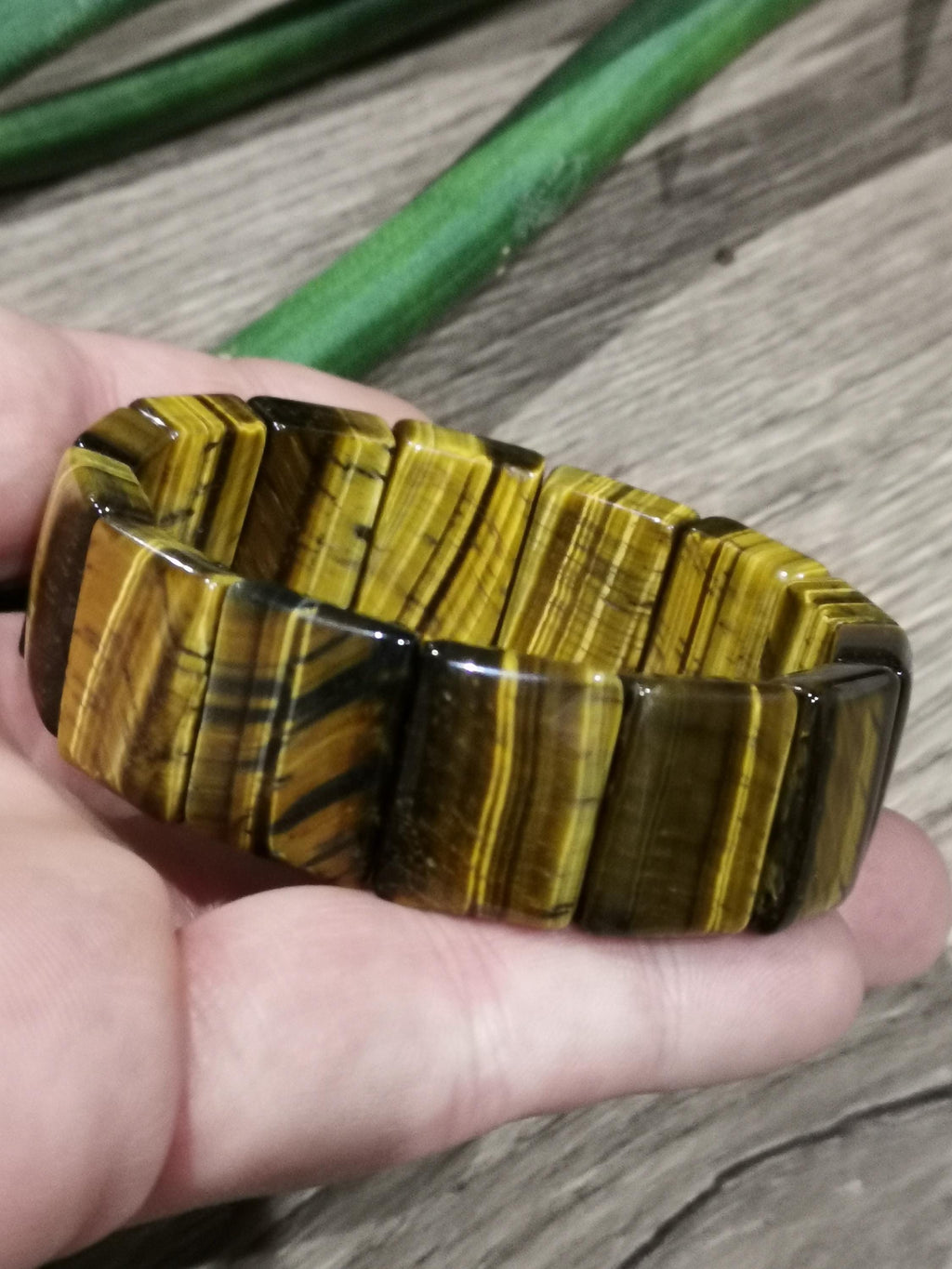 Geel tijgeroog, originele rechthoekige kralenarmband