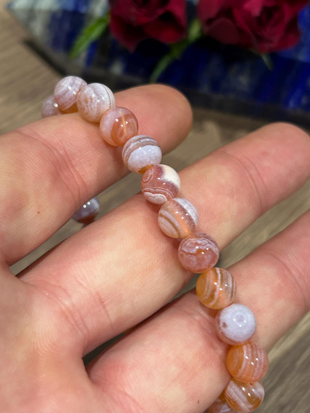 Botswanische Spitzenachat, maßgefertigtes Armband, runde 8-mm-Perle / Harmonie – Ausrichtung – Stärke