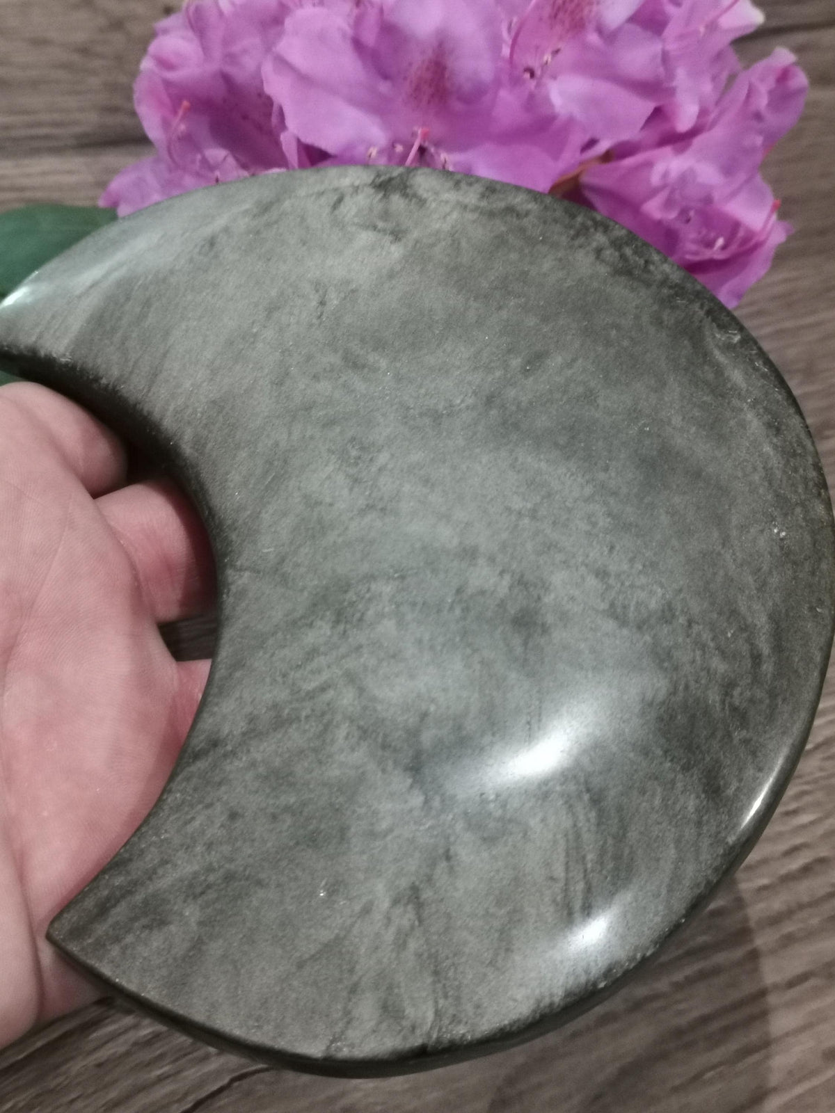 Lune en obsidienne dorée – Pierre naturelle de 15,7 cm