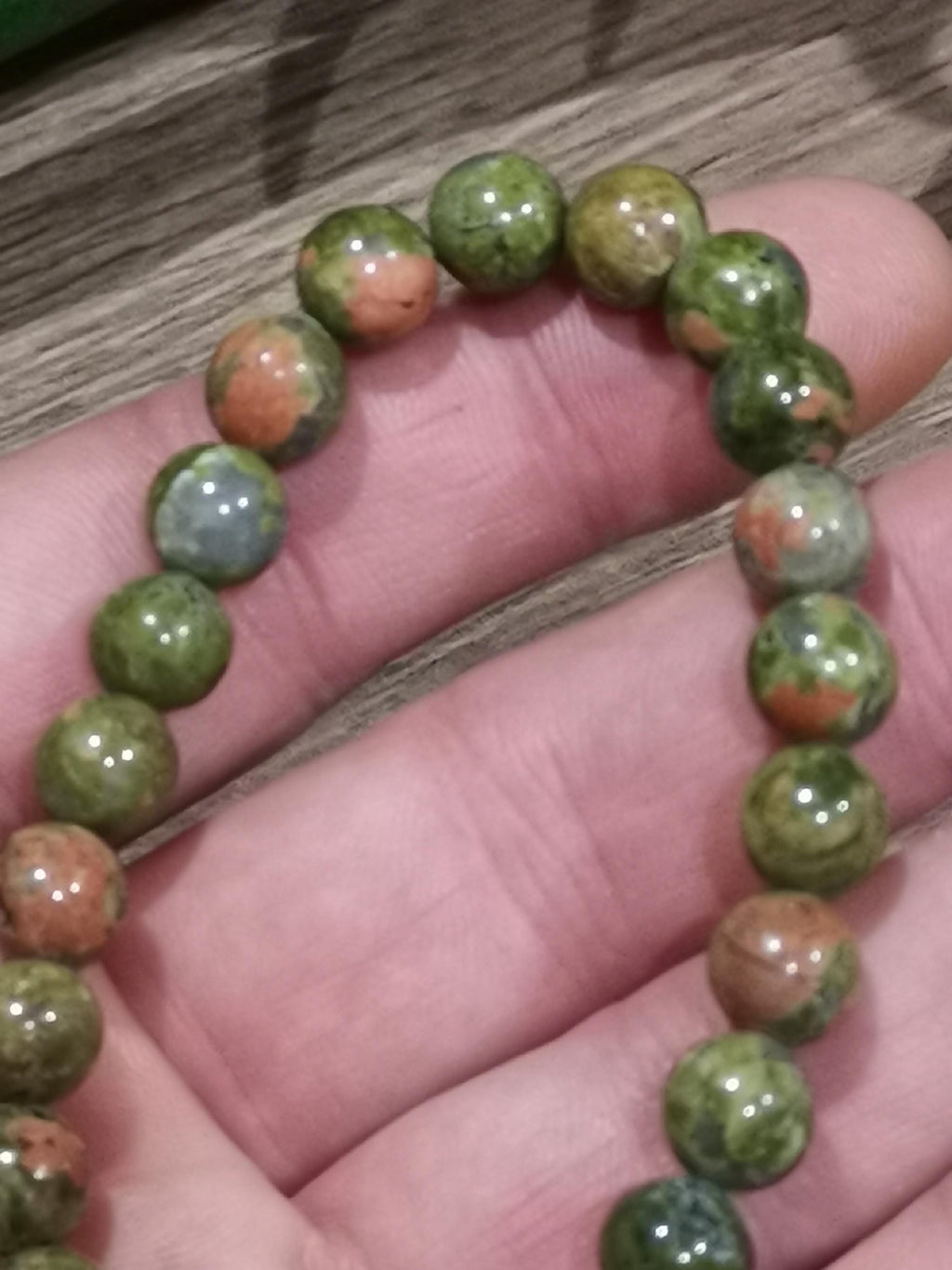 Pulsera de unakita natural de Estados Unidos – Cuentas de 8 o 10 mm – A medida