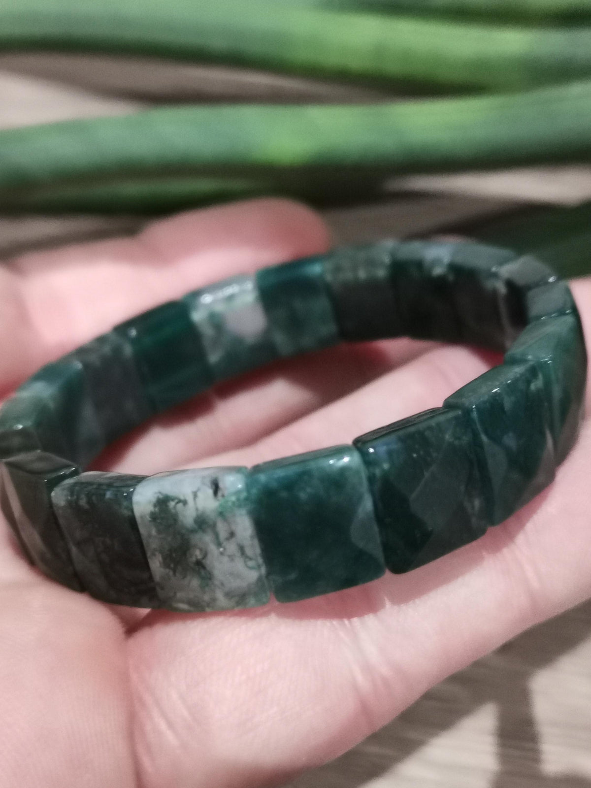 Musgo Ágata, Pulseira de Contas Quadradas Facetadas