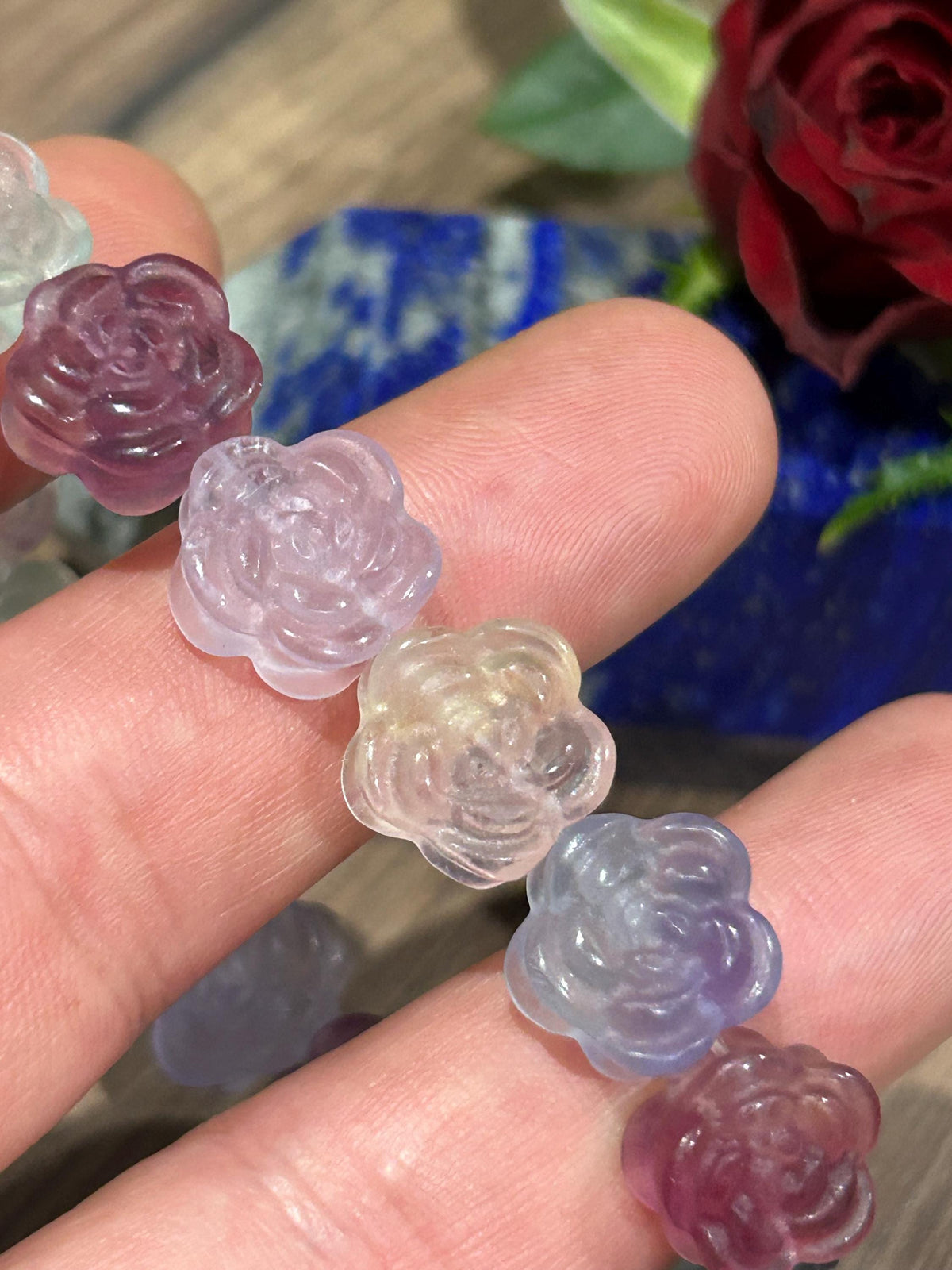 Fluorite multicolorida  , Pulseira de contas em forma de Flor / Minerais / Litoterapia
