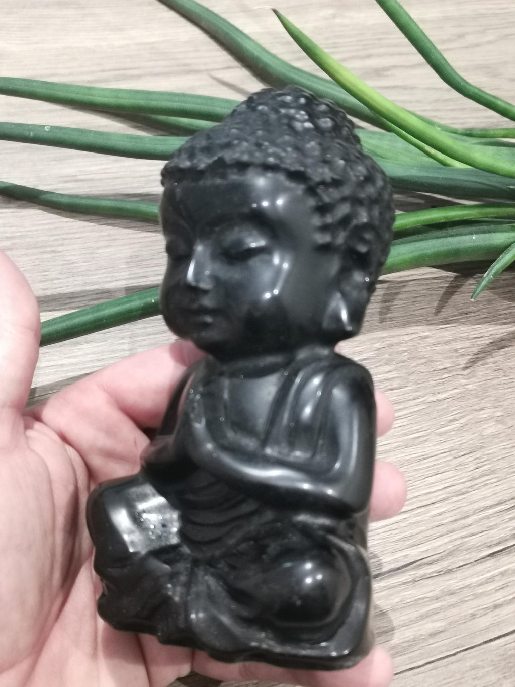 Buddha Göttin Indiens aus schwarzem Obsidian (0,925 kg), Feng-Shui-Skulptur, Zen-Dekoration, Meditation
