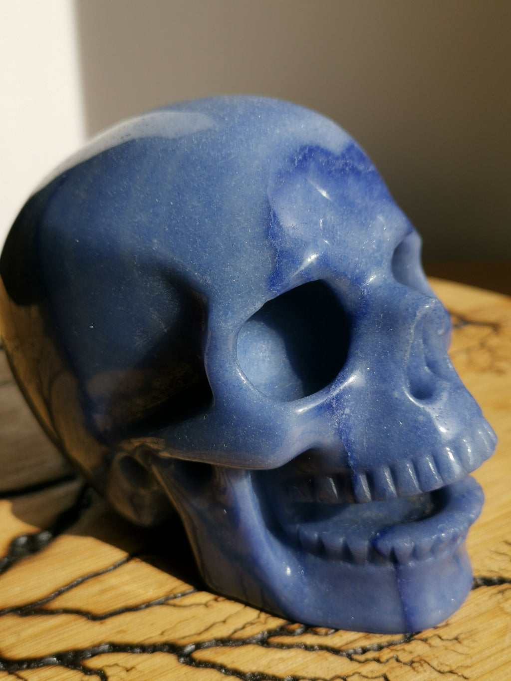 Sänger-/Lacher-Schädel aus blauem Aventurin · Naturstein