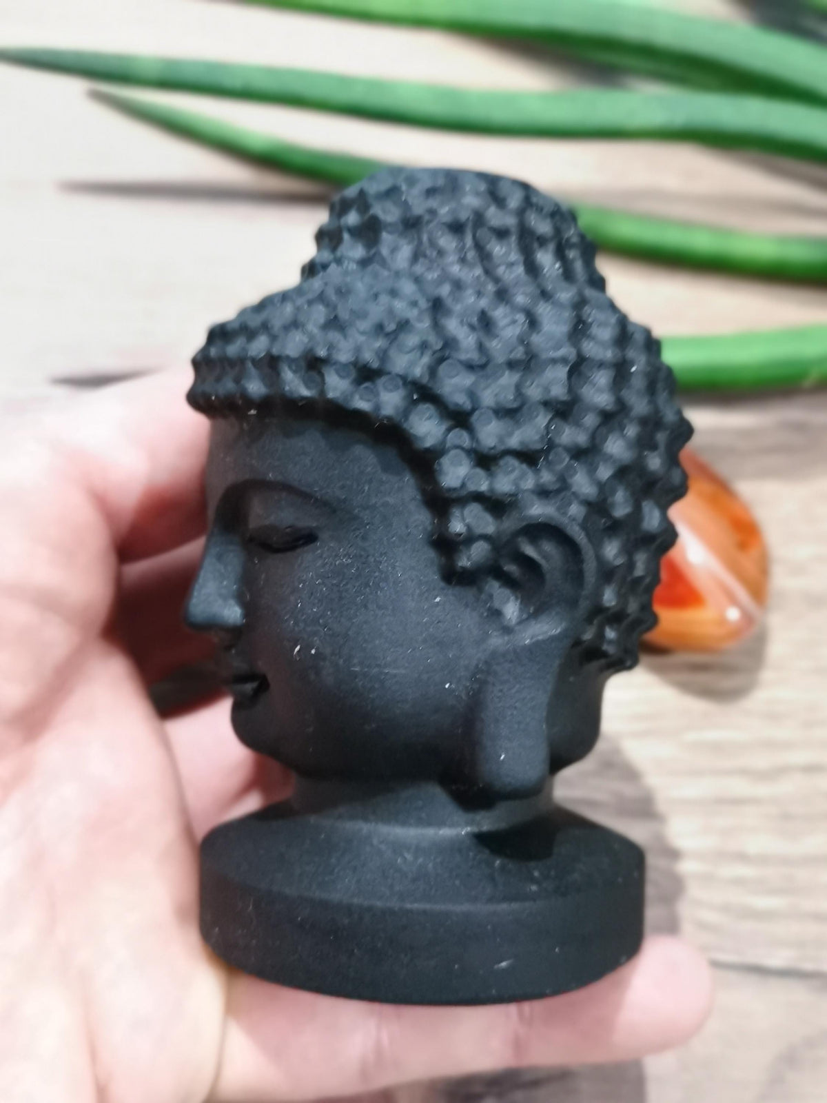 Tête de Bouddha 464 Grammes , statue en pierre naturelle / Obsidienne Noir Mat